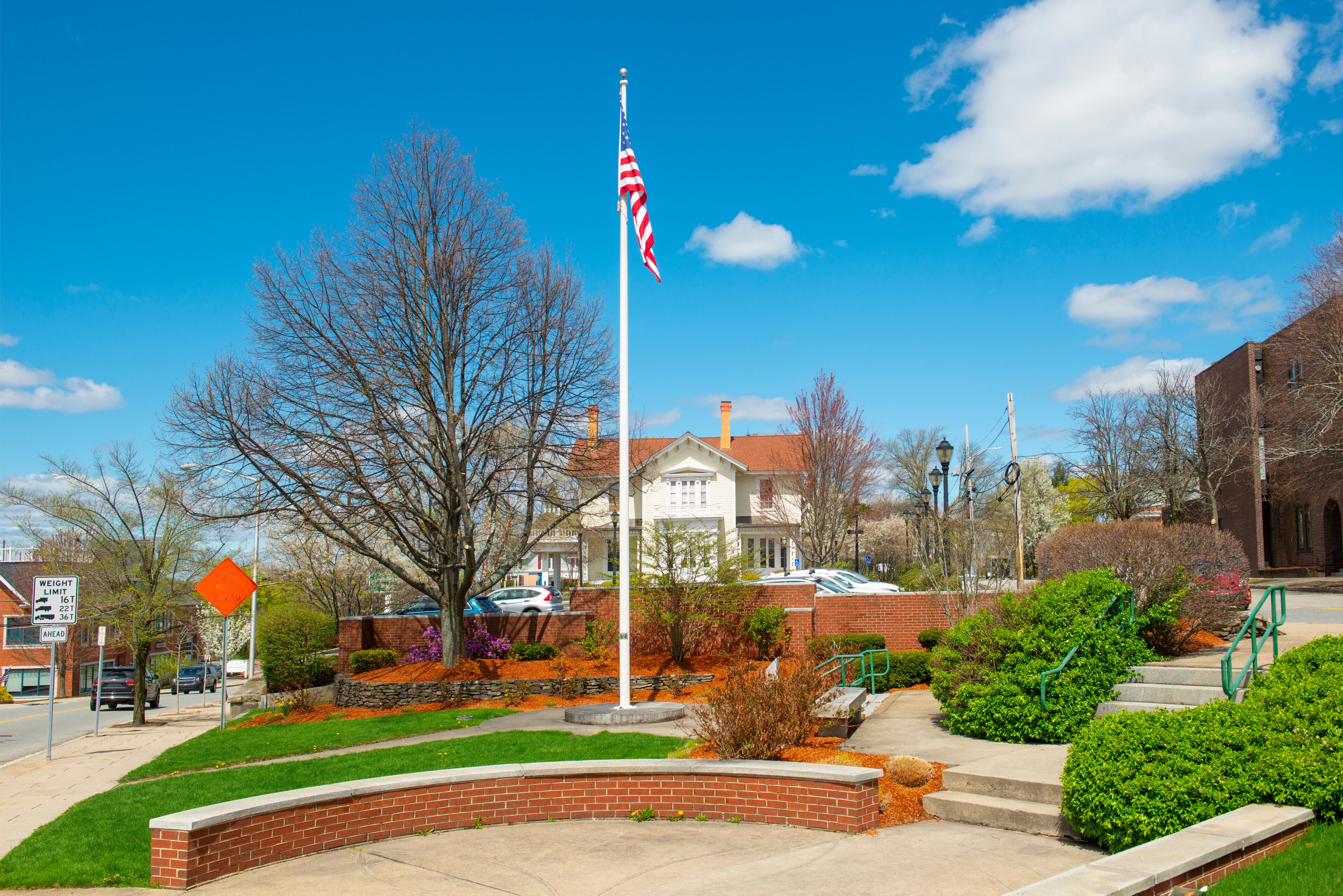 Historic building on Main Street in historic center of Andover, Massachusetts, MA, USA. 