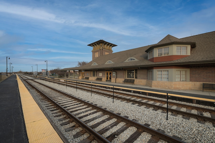 Orland Park Train Station at the intersection of 143rd Street and Southwest Highway in suburban Orland Park, Illinois