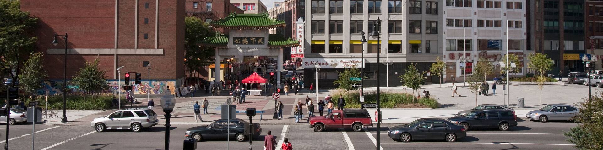 Buildings in a city, Chinatown, Boston, Massachusetts, USA