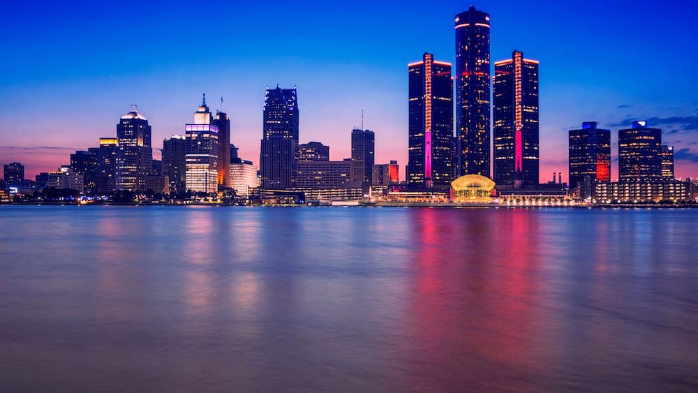 Detroit Skyline, the view from Windsor, Ontario, Canada.