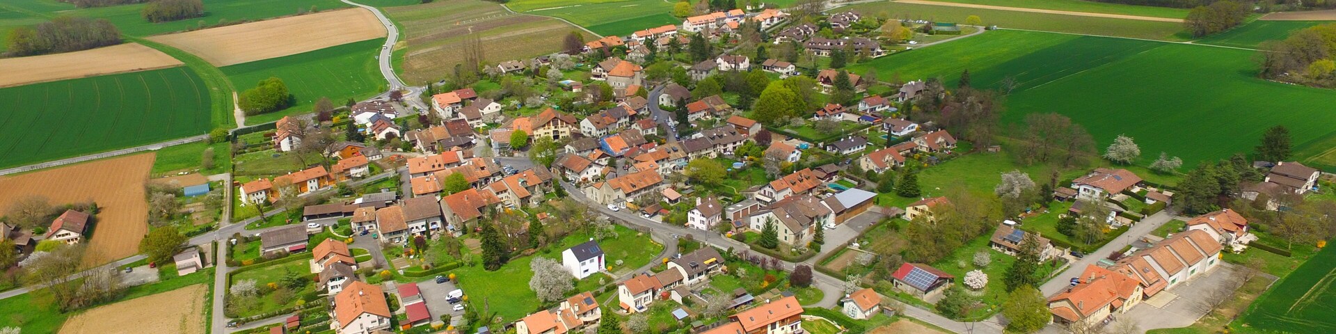 Laconnex, a municipality of the Canton of Geneva, Switzerland. Aerial view.