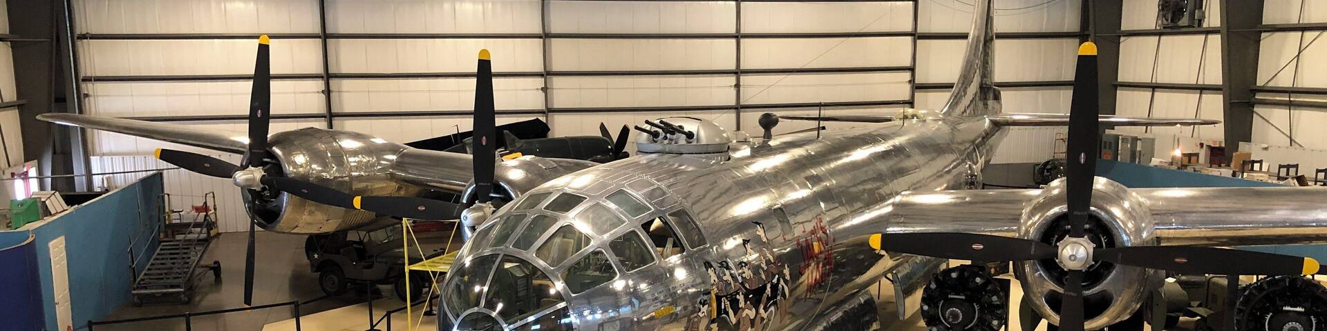 A B-52 bomber from WWII, Zagorski as well as Doman helicopters.
Also historic Wright Brothers engines, Linburgh, Earhart, Wiley Post, and Wright Brothers first flight at Kittyhawk photos.