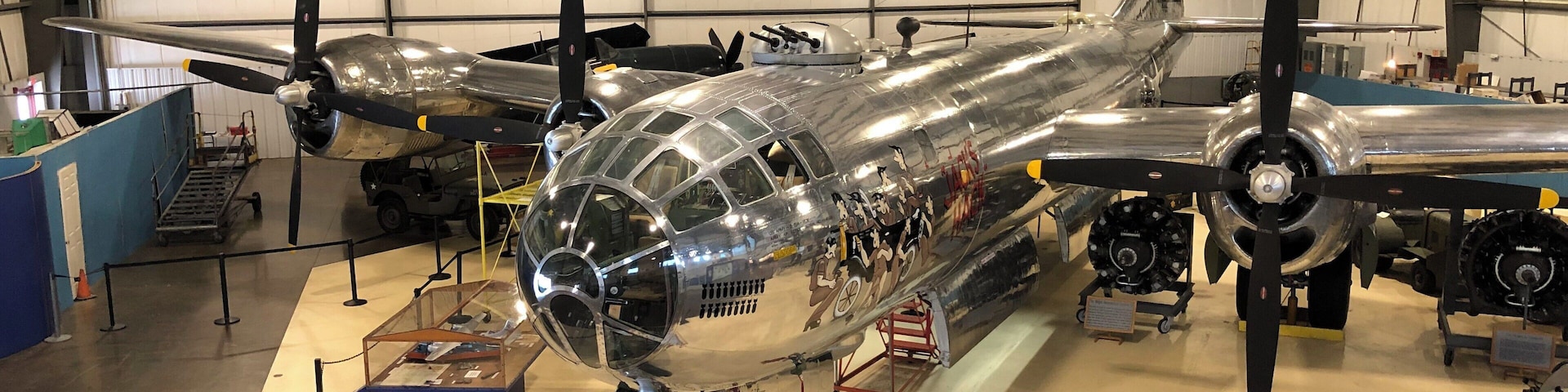 A B-52 bomber from WWII, Zagorski as well as Doman helicopters.
Also historic Wright Brothers engines, Linburgh, Earhart, Wiley Post, and Wright Brothers first flight at Kittyhawk photos.