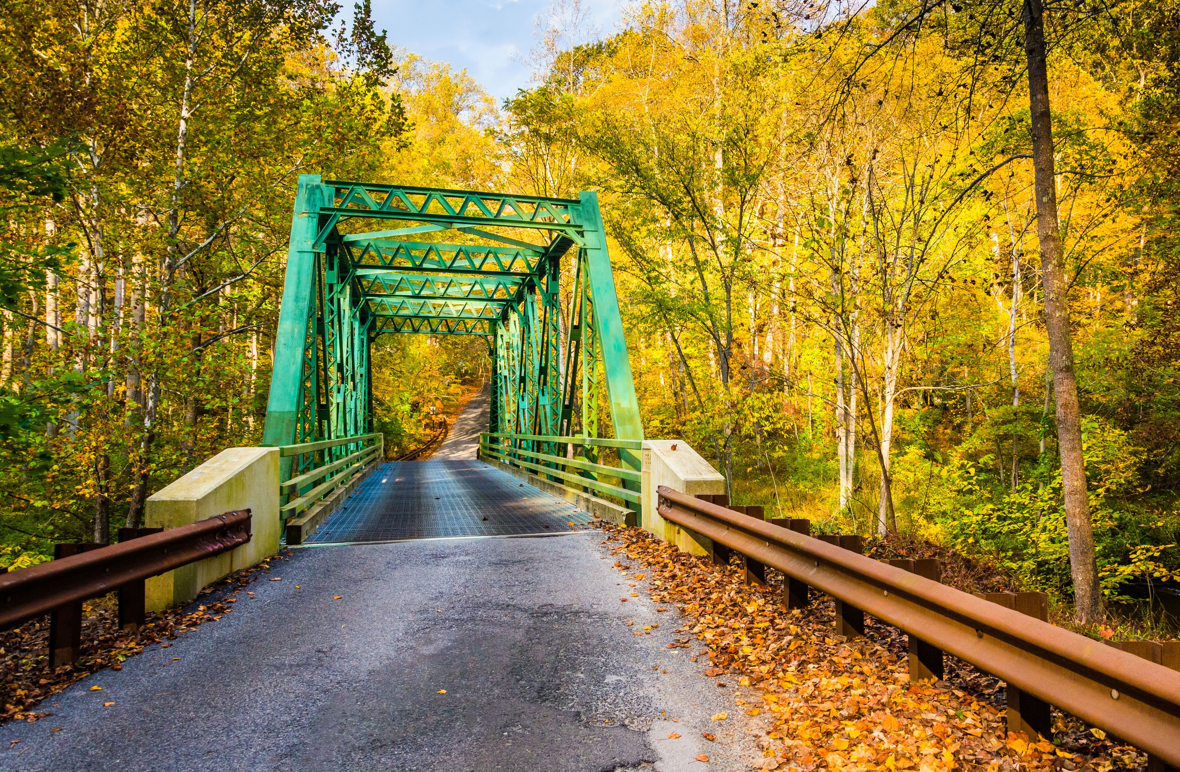 Autumn color and a bridge in Gunpowder Falls State Park, Marylan