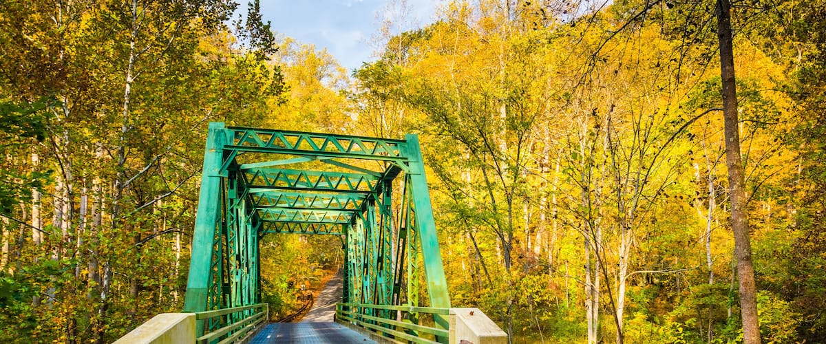 Autumn color and a bridge in Gunpowder Falls State Park, Marylan