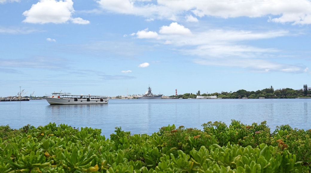 Panoramic View of Pearl Harbor, Oahu, Hawaii, USS Arizona and Missouri in the distance