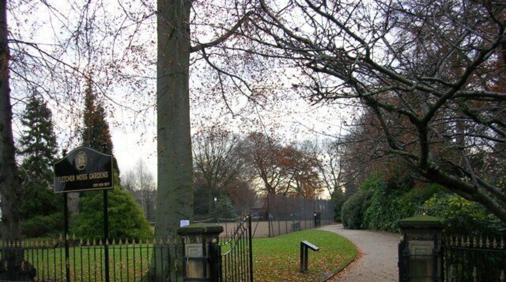 Fletcher Moss Gardens The entrance to Fletcher Moss Gardens on Wilmslow Road, Didsbury. http://www.manchester.gov.uk/leisure/parks/south/fletcher.htm
