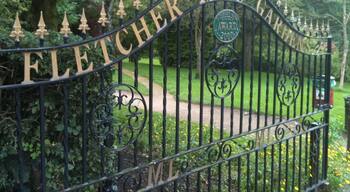 The gates of Fletcher Moss Botanical Garden, Didsbury, Manchester
