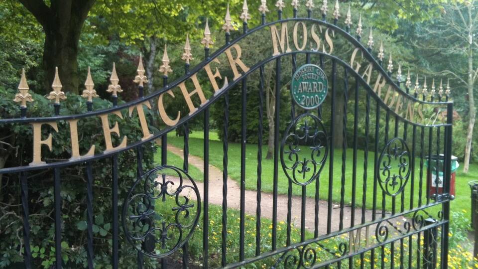 The gates of Fletcher Moss Botanical Garden, Didsbury, Manchester