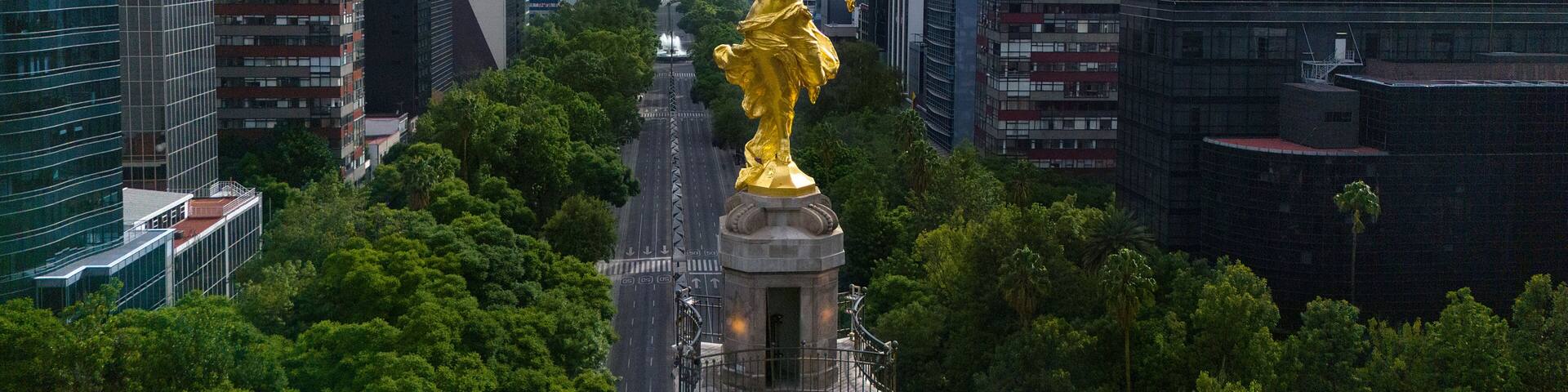 Mexico City, Mex. June 29, 2024: Iconic Angel of Independence, the monument stands majestically in the middle of Reforma Avenue. It symbolizes freedom and in the heart of the Mexican capital.