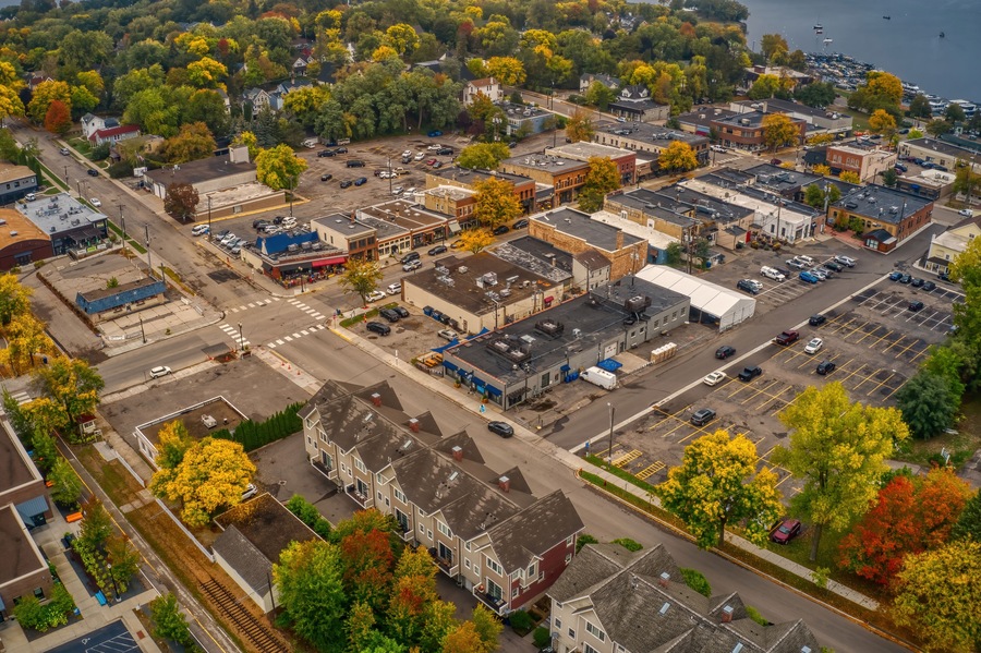 Aerial View of the Twin Cities Suburb of Excelsior, Minnesota