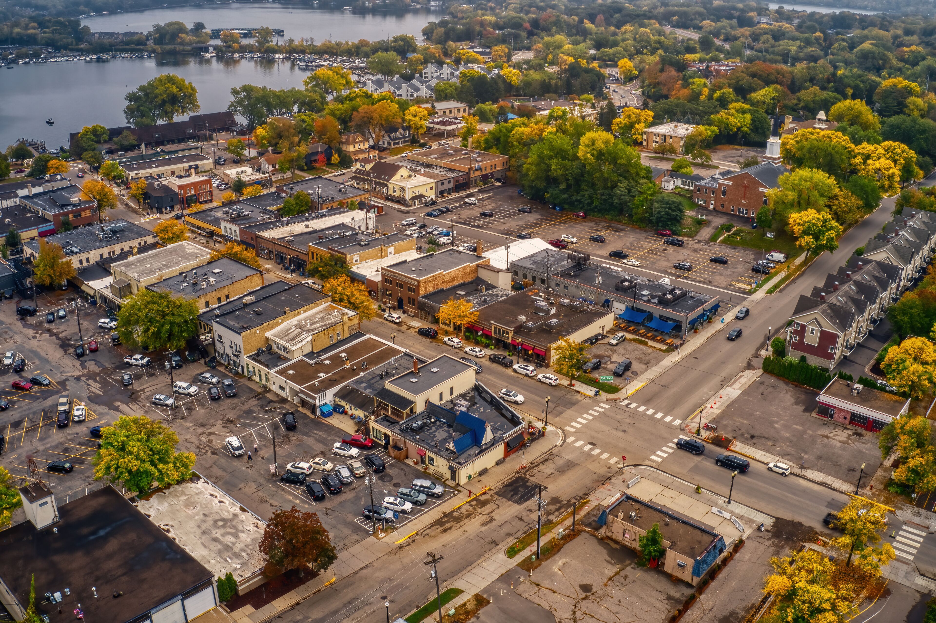 Aerial View of the Twin Cities Suburb of Excelsior, Minnesota