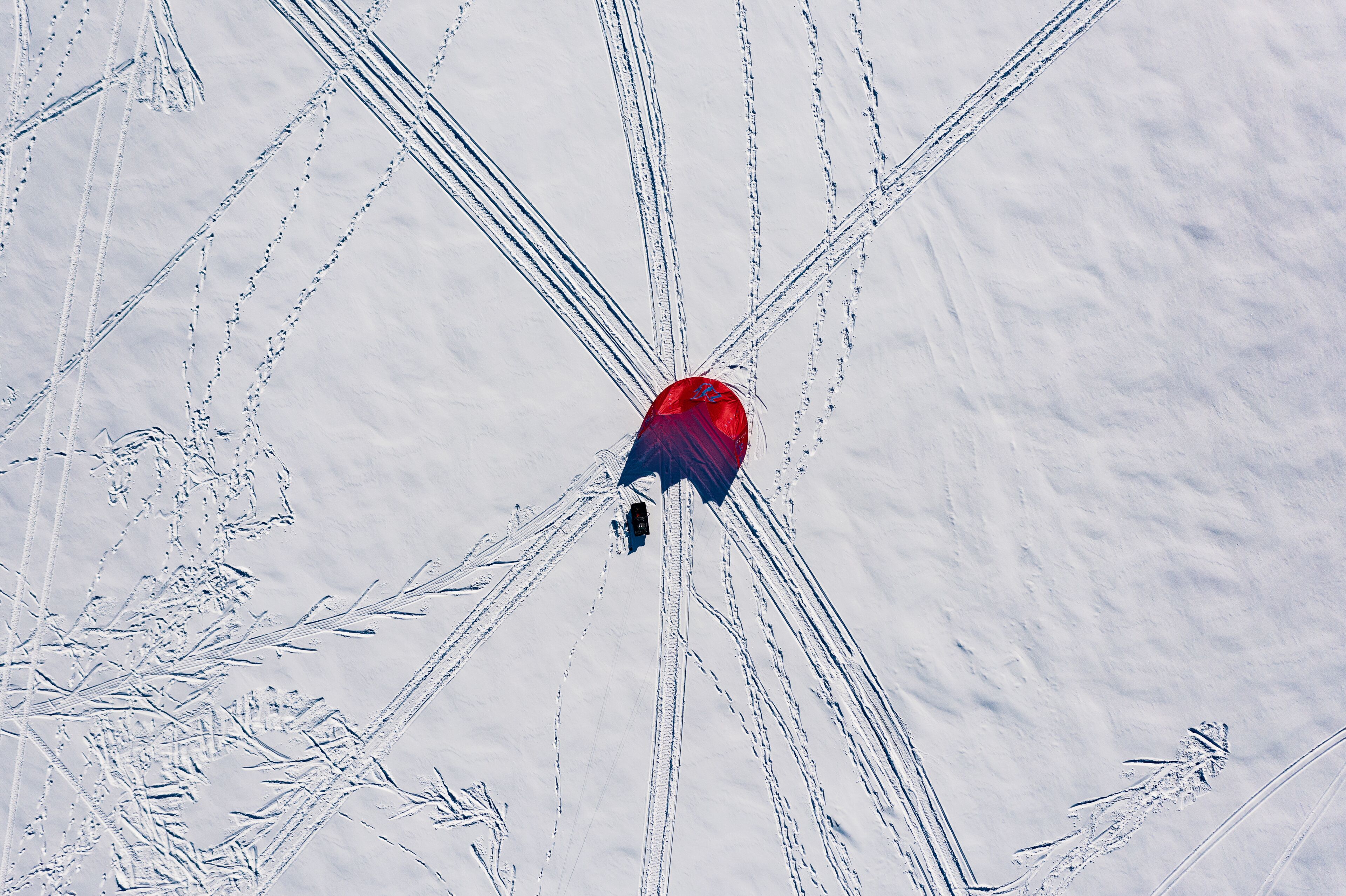 Tracks of snowkiting in Wayzata, Minnesota