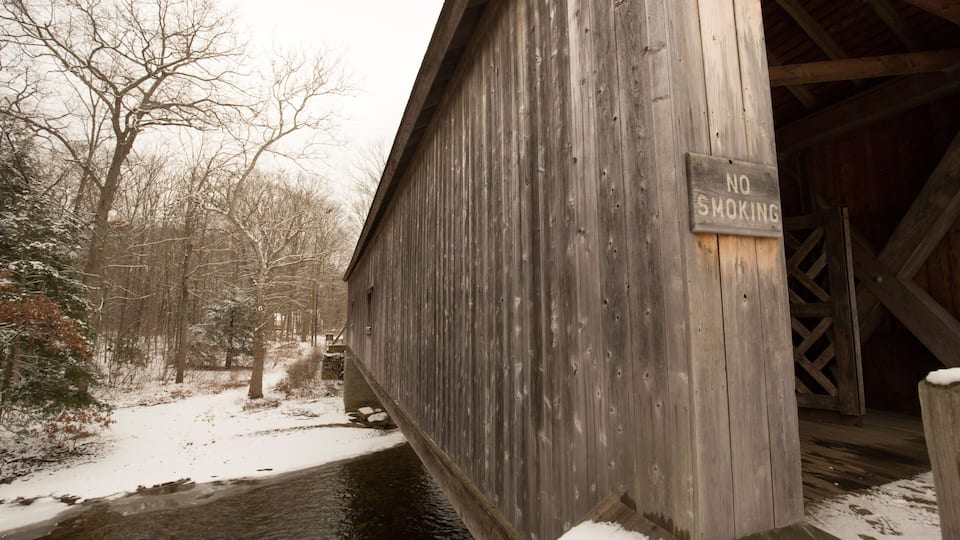 Comstock Covered Bridge over the Salmon River in Colchester, Connecticut.