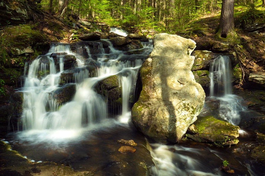 Silky water of Day Pond Falls in Colchester, Connecticut.