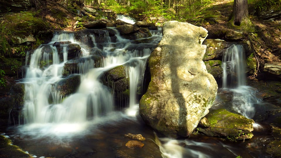 Silky water of Day Pond Falls in Colchester, Connecticut.
