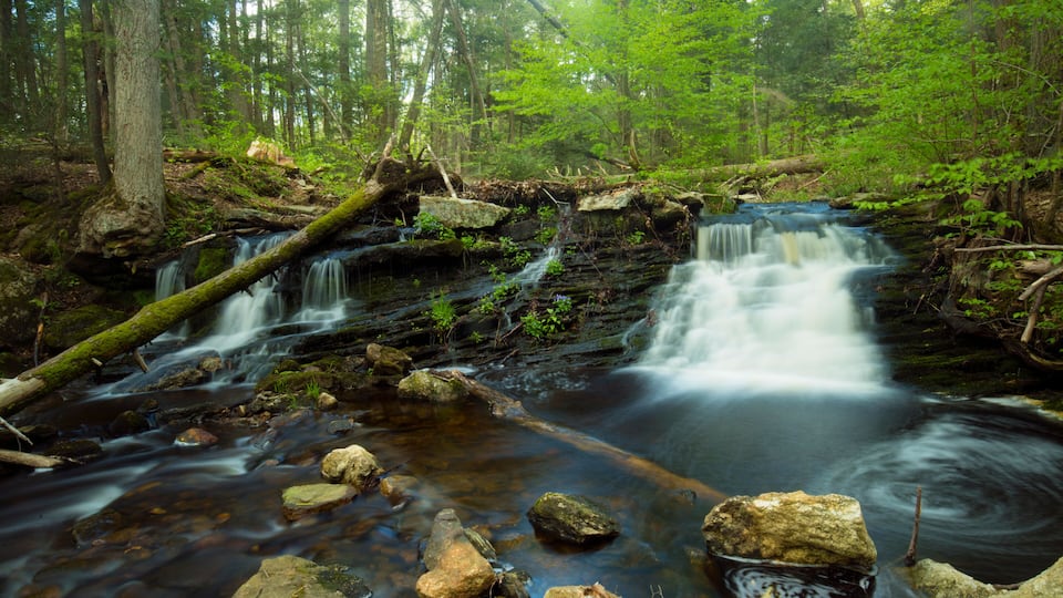 Silky water of Day Pond Falls in Colchester, Connecticut.