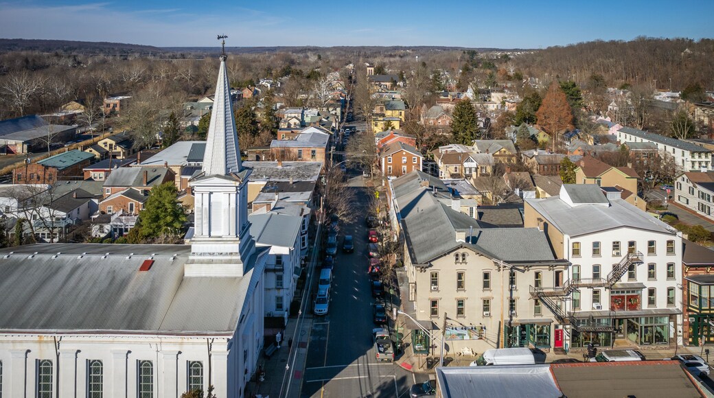 Aerial Drone of Lambertville New Hope in the Winter