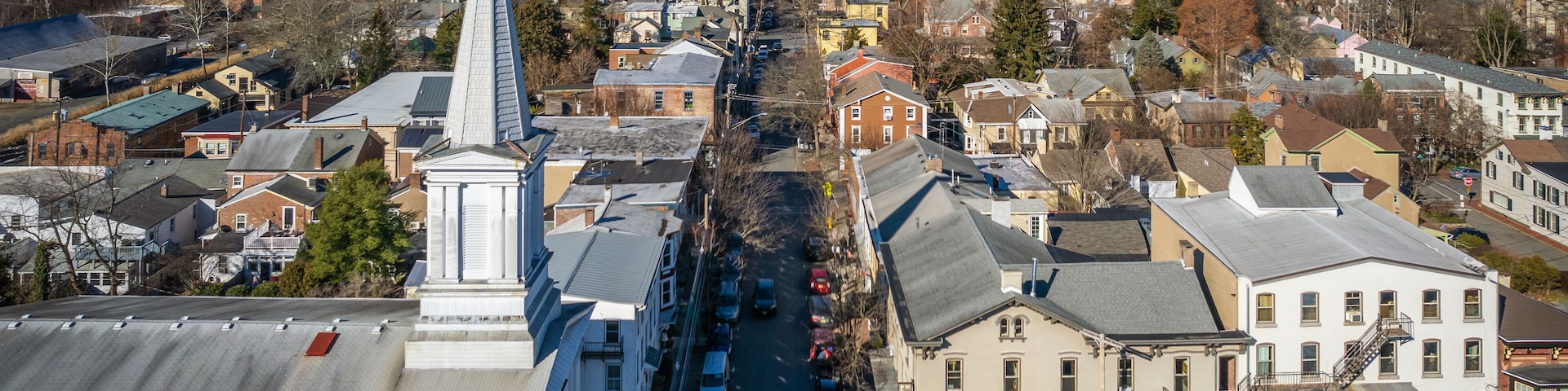 Aerial Drone of Lambertville New Hope in the Winter
