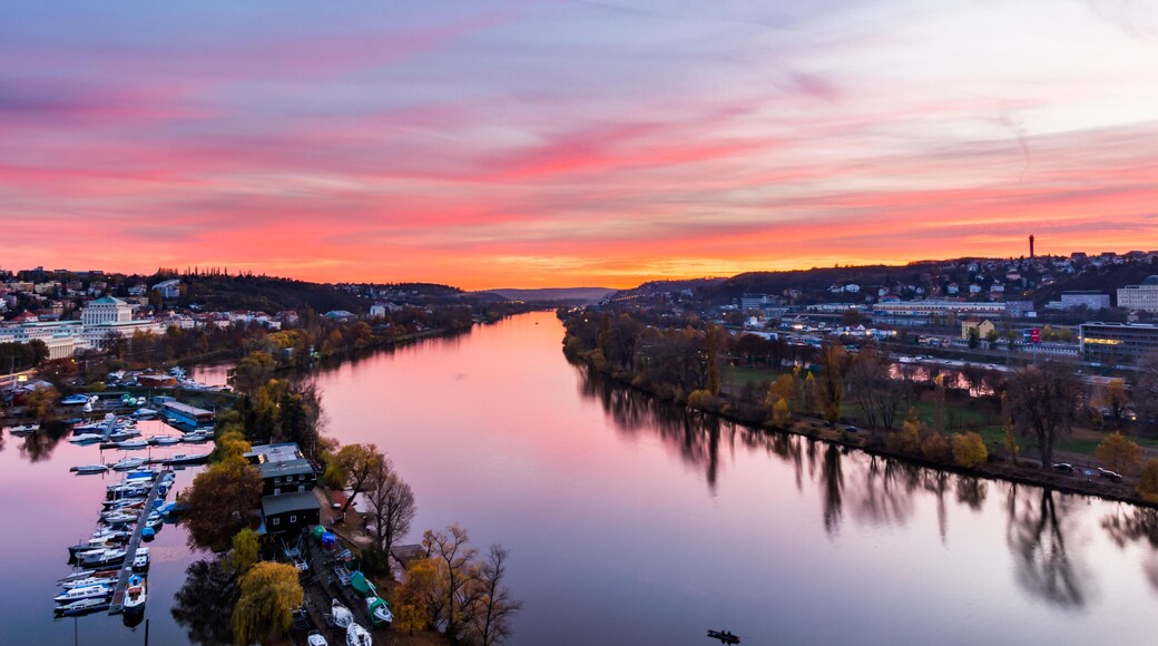 F757KJ night view of marina situated behind the vysehrad castle in prague