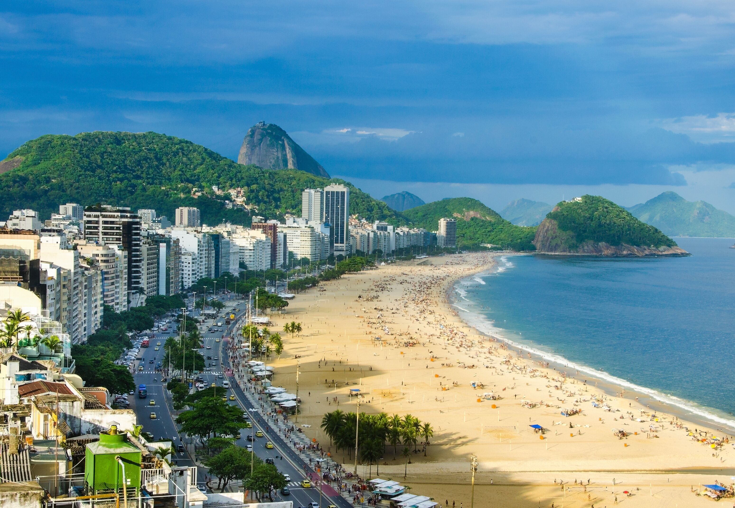 Aerial view of famous Copacabana Beach and Ipanema beach in Rio de Janeiro, Brazil