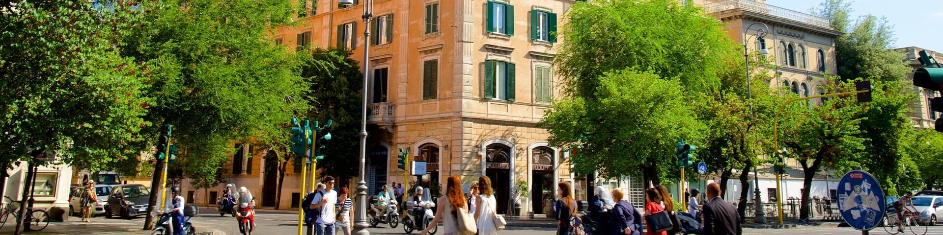 Prati which includes a city, a square or plaza and street scenes