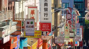 Chinatown showing signage, central business district and a city