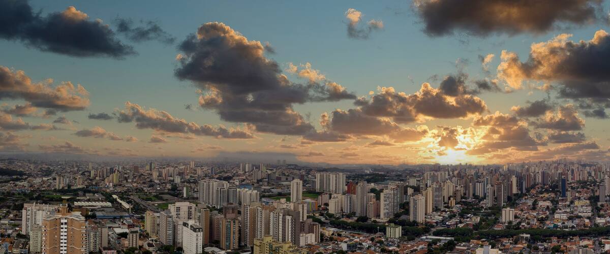 Panoramic aerial view of the city of Santo André, São Paulo at sunset