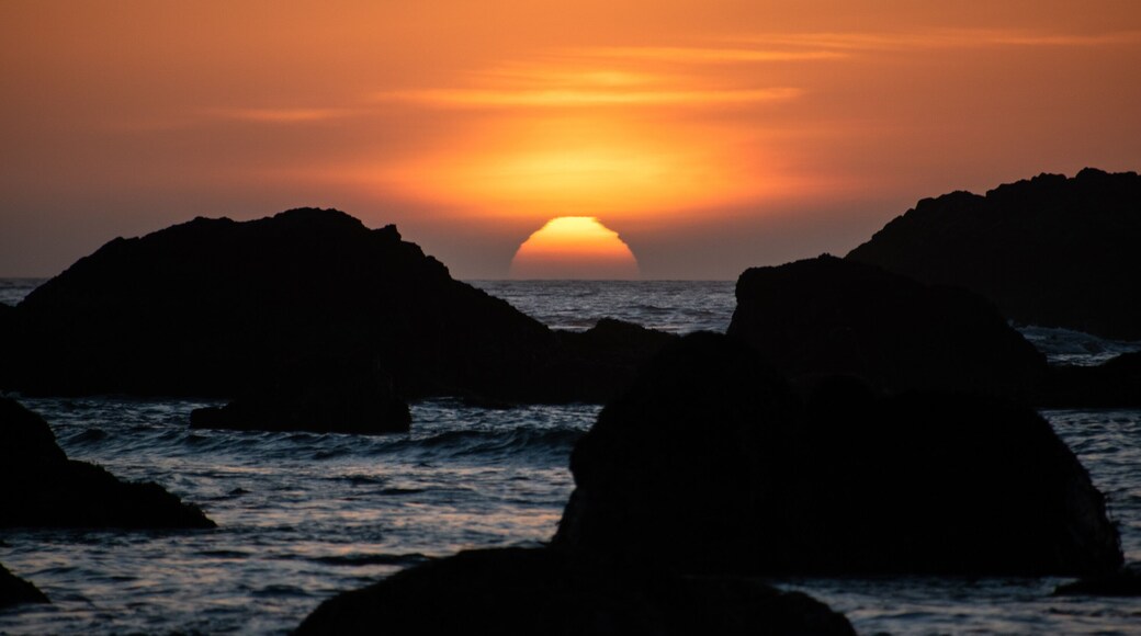Sun Going Down Over Horizon Along Trinidad, CA Coast in Humboldt County