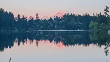 Lake Wilderness is very lovely and has a beautiful pathway to walk around the lake. The park has all of the (park) amenities you can think of. I like to come here for sunrise to enjoy this peaceful reflection of Mount Rainier.