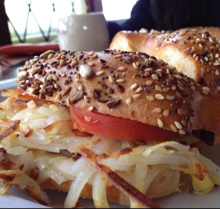 The last super duper breakfast bagel made at Brown's Coffee. Eggs, hash browns, tomato, hollandaise sauce, and bacon all in between an amazing bagel. The owner Neil called it "heart attack in a bagel".  Thanks Neil for making it for me one last time!