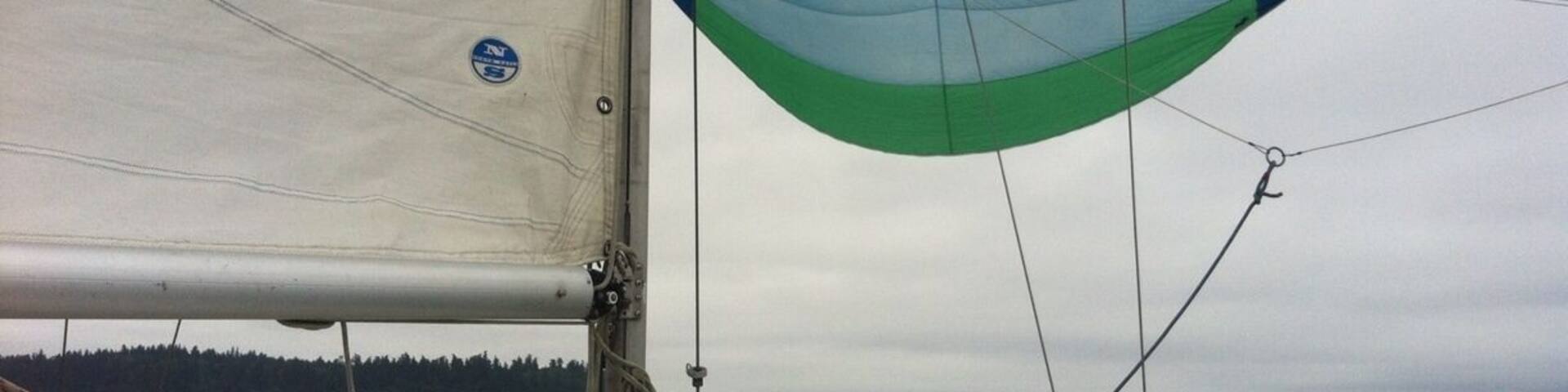 Flying the kite by Blake Island.