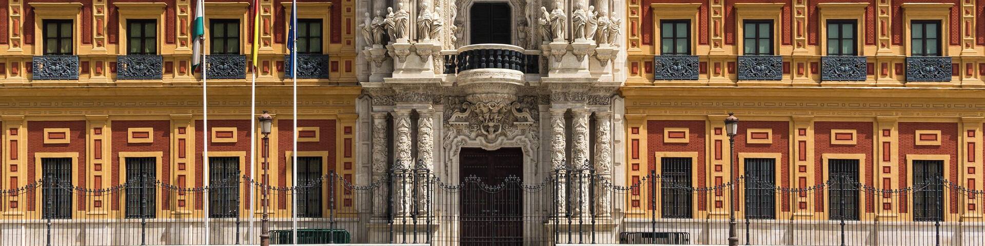 Detail of the main facade of the Palace of San Telmo, nowadays the seat of the presidency of the Andalusian Autonomous Government (Junta de Andalucia), Seville, Spain.