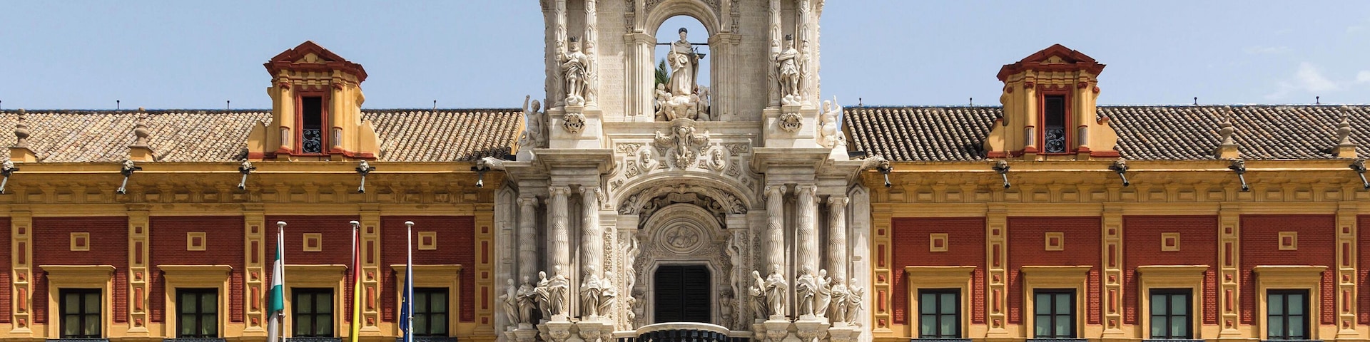 Detail of the main facade of the Palace of San Telmo, nowadays the seat of the presidency of the Andalusian Autonomous Government (Junta de Andalucia), Seville, Spain.