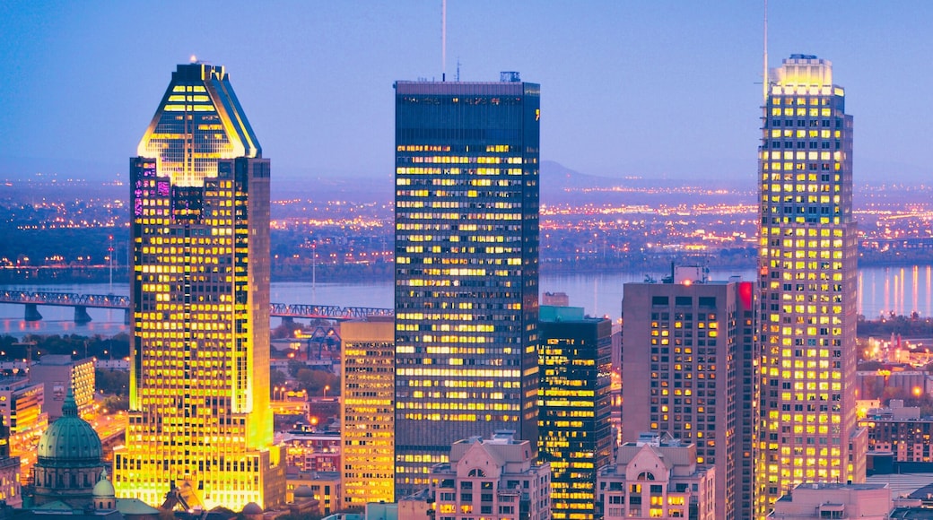 Montreal city skyline at night banner panorama header in Quebec, Canada