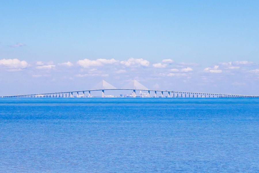 Skyway Bridge Tampa Bay Florida on a Sunny Day from Manatee River at Robinsons Preserve