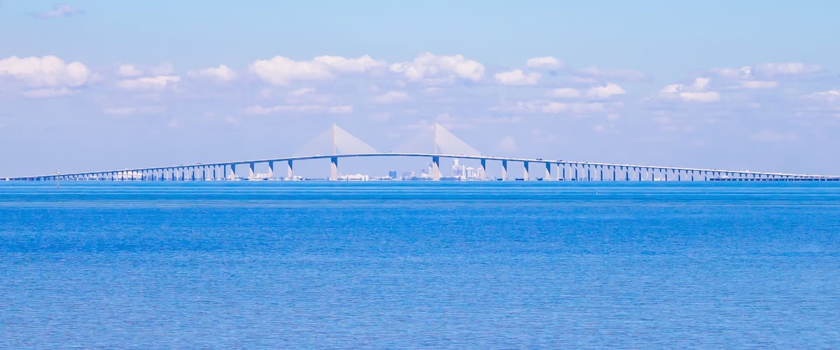 Skyway Bridge Tampa Bay Florida on a Sunny Day from Manatee River at Robinsons Preserve