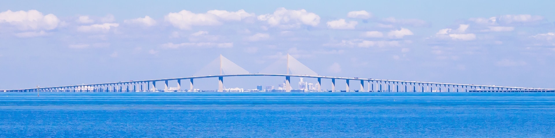 Skyway Bridge Tampa Bay Florida on a Sunny Day from Manatee River at Robinsons Preserve