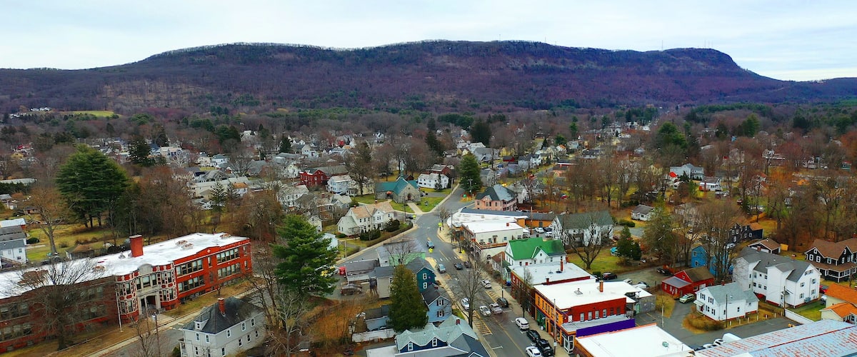 Aerial panorama view of Easthampton, Massachusetts, United States