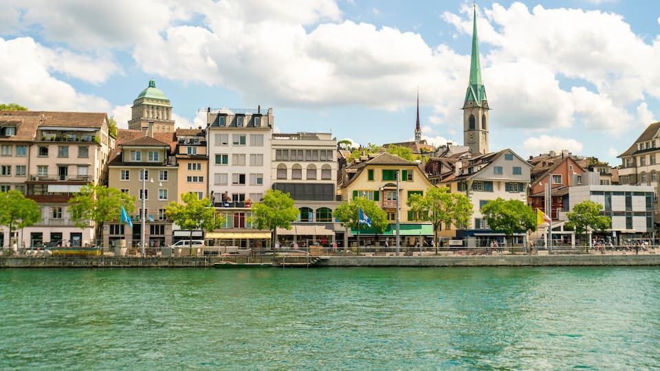 Cityscape of Niederdorf on the Limmat in Zurich, Switzerland