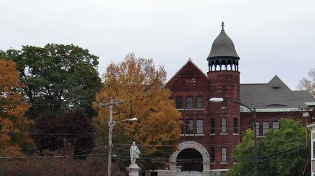 Vermont History Center former home of Spaulding High school, Spaulding Graded School looking up from Parre City Park