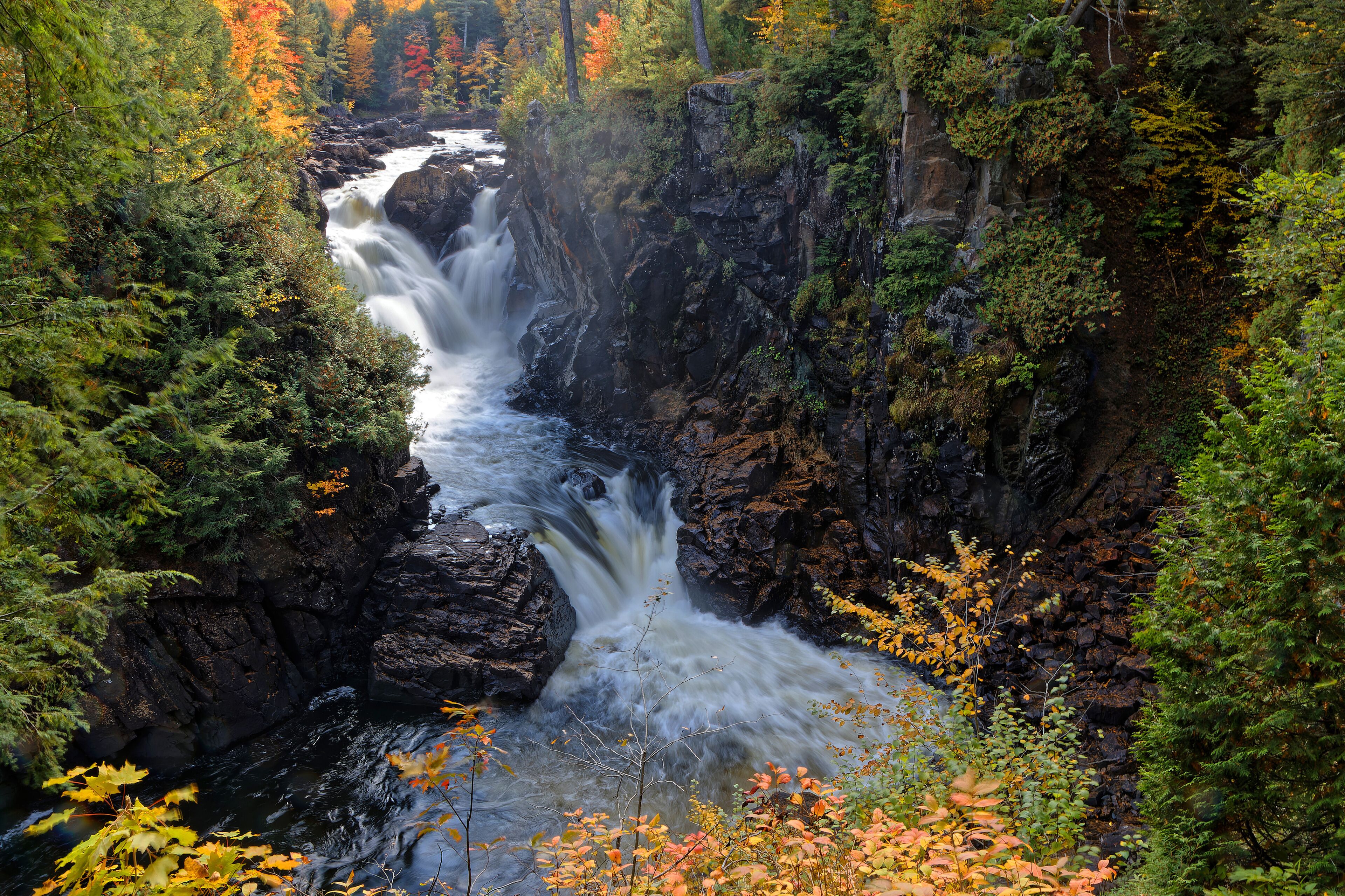 Waterfalls of Parc des Chutes-Dorwin (English : Park of Dorwin Falls), a touristic site, on the Ouareau River, in Lanaudiere, Quebec