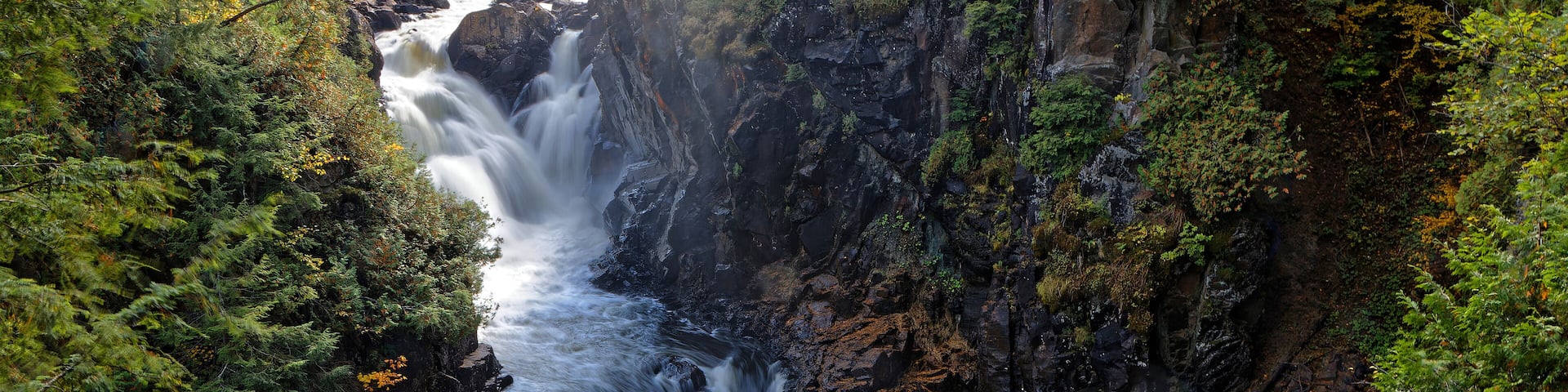 Waterfalls of Parc des Chutes-Dorwin (English : Park of Dorwin Falls), a touristic site, on the Ouareau River, in Lanaudiere, Quebec
