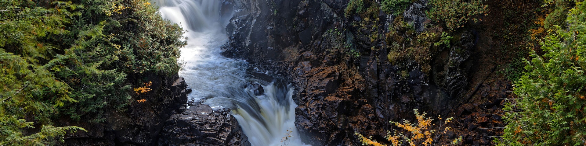 Waterfalls of Parc des Chutes-Dorwin (English : Park of Dorwin Falls), a touristic site, on the Ouareau River, in Lanaudiere, Quebec