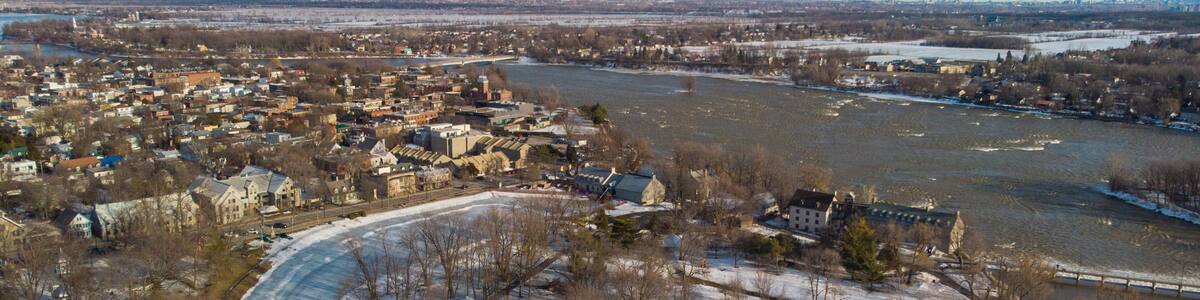 Aerial view of Terrebonne city in winter, Quebec, Canada