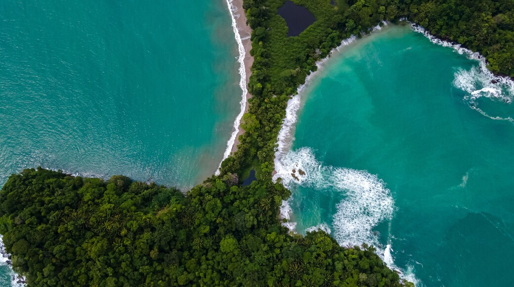 Beautiful aerial view of Manuel Antonio National Park and its magnificent beach in Quepos Costa Rica