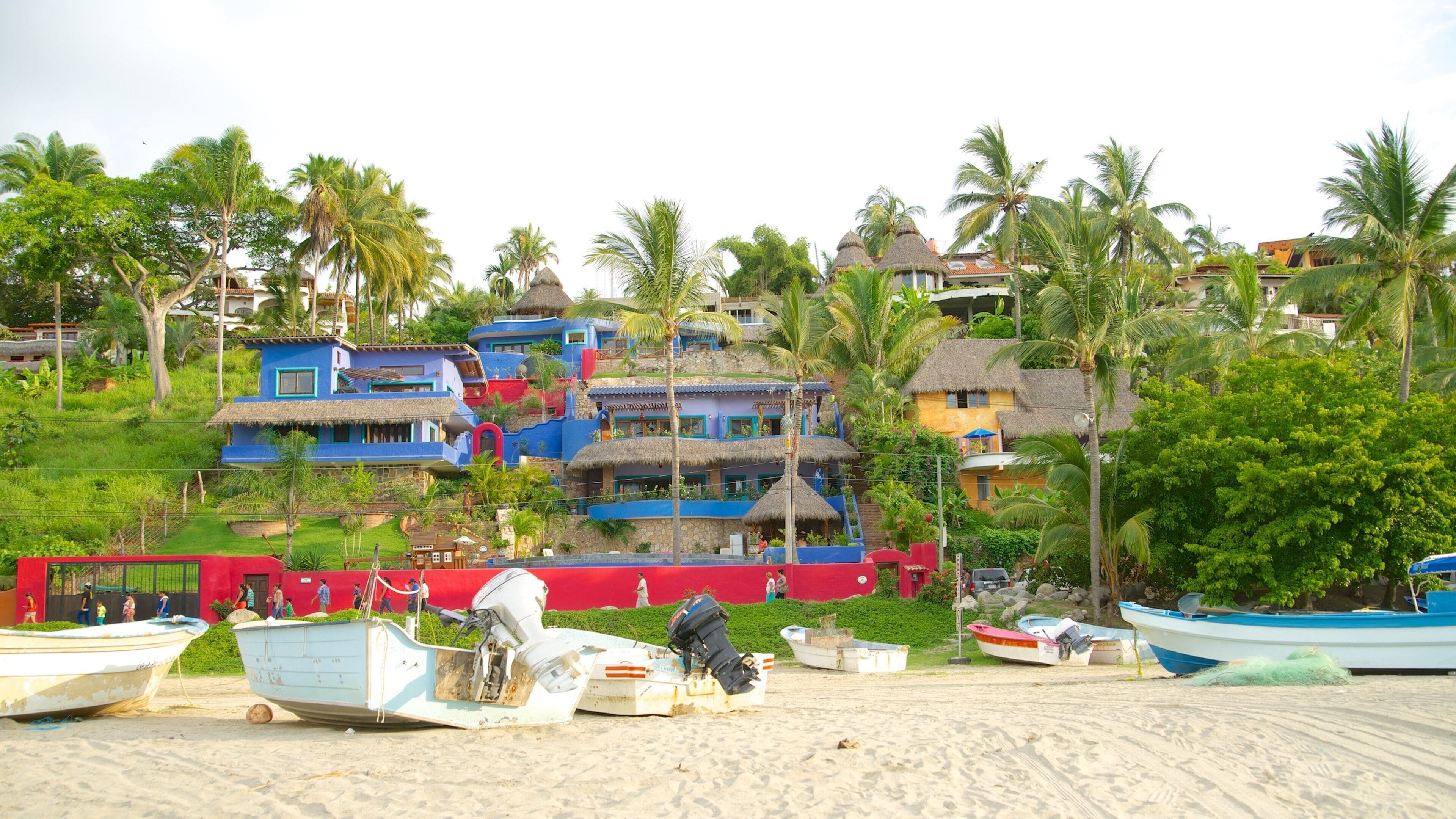Sayulita featuring boating, a sandy beach and a coastal town