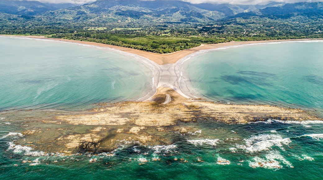 Aerial view National Park Punta Uvita Beautiful beach tropical forest pacific coast Costa Rica shape whale tail
