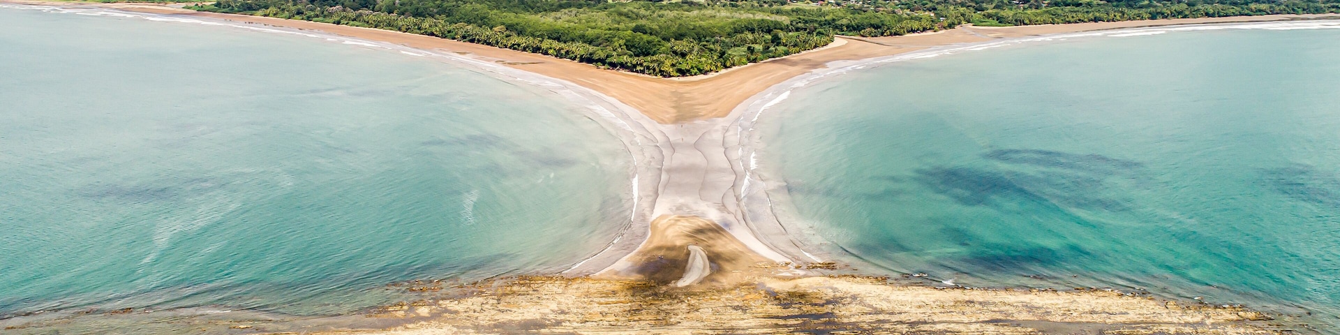 Aerial view National Park Punta Uvita Beautiful beach tropical forest pacific coast Costa Rica shape whale tail