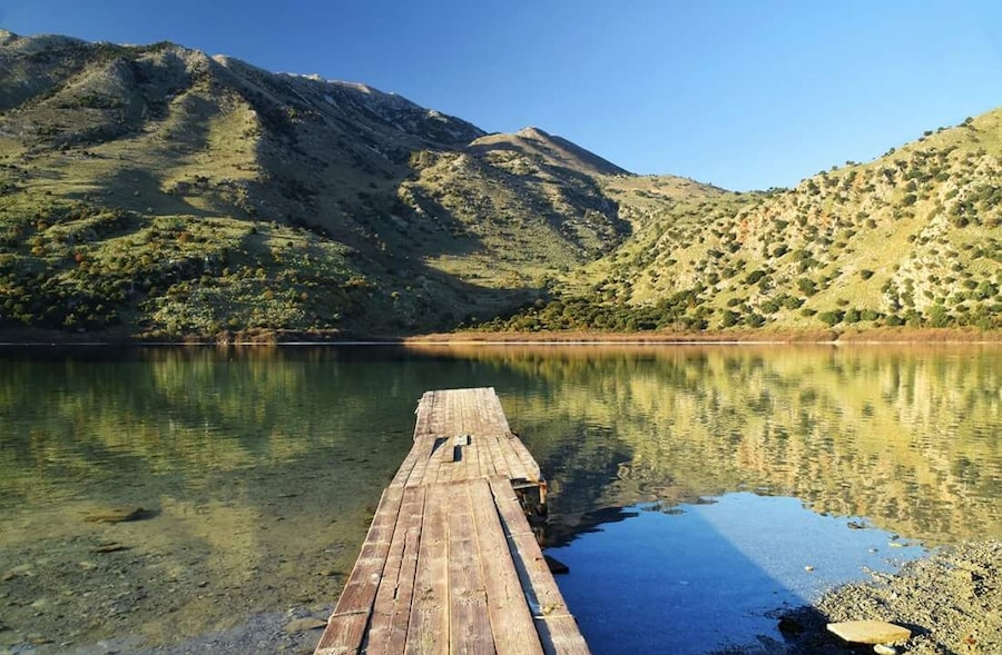 Lake Kournas, the only natural fresh water lake on Crete...